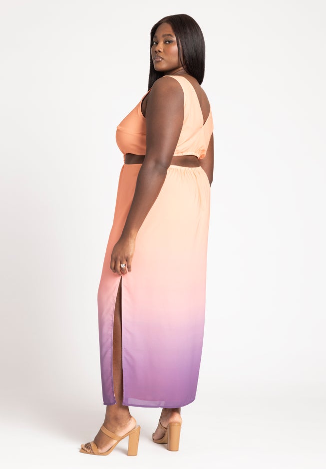 Twist Front Sleeve Ombre Dress image number null
