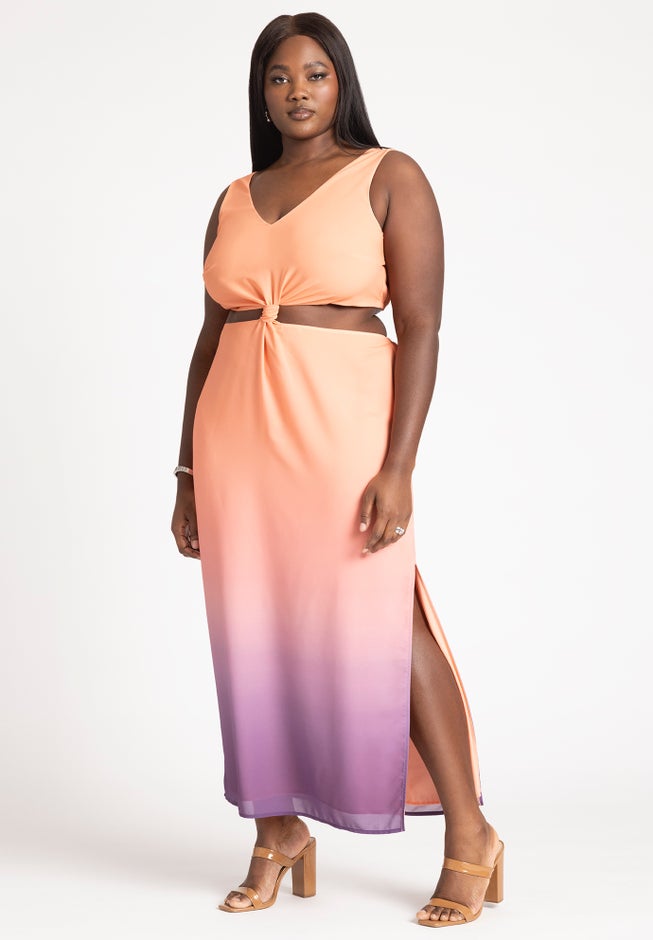 Twist Front Sleeve Ombre Dress image number null