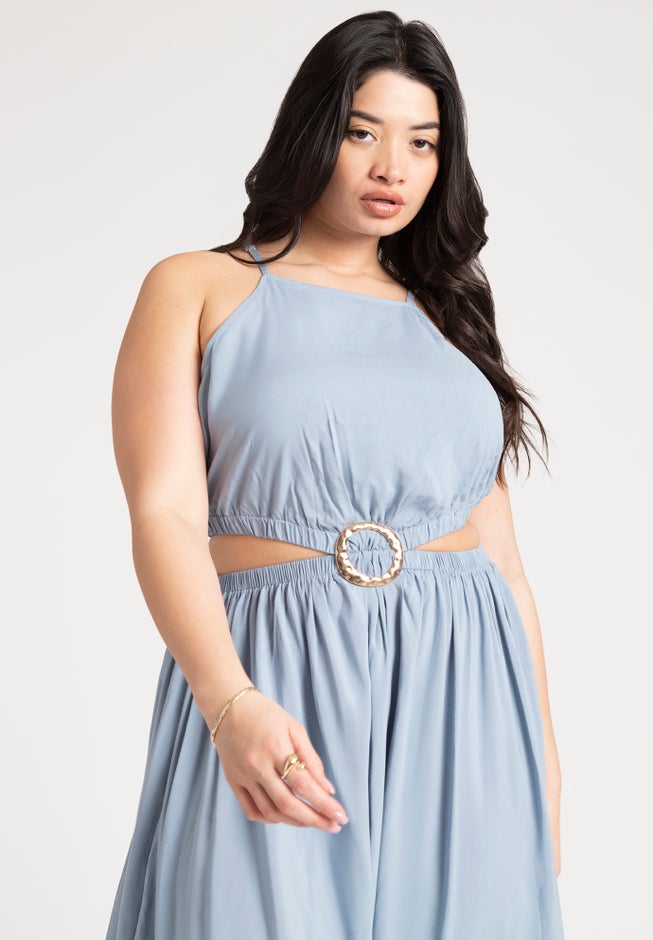 Ring Waist Detail Cover-Up Midi Dress image number null