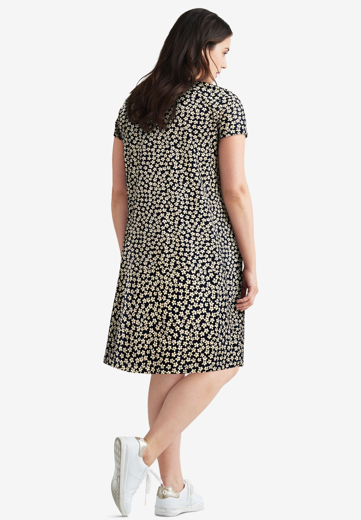 Cotton Spandex A-Line Scoop Neck Short Sleeve Tee Dress image number 1