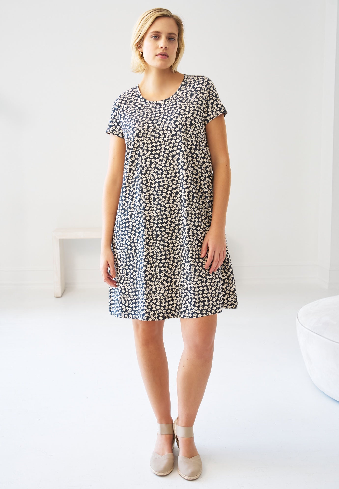 Cotton Spandex A-Line Scoop Neck Short Sleeve Tee Dress image number 0