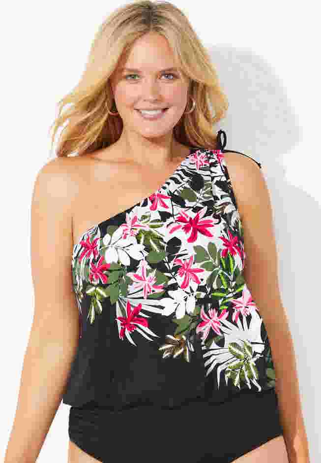 One Shoulder Blouson Tankini Top image number 2