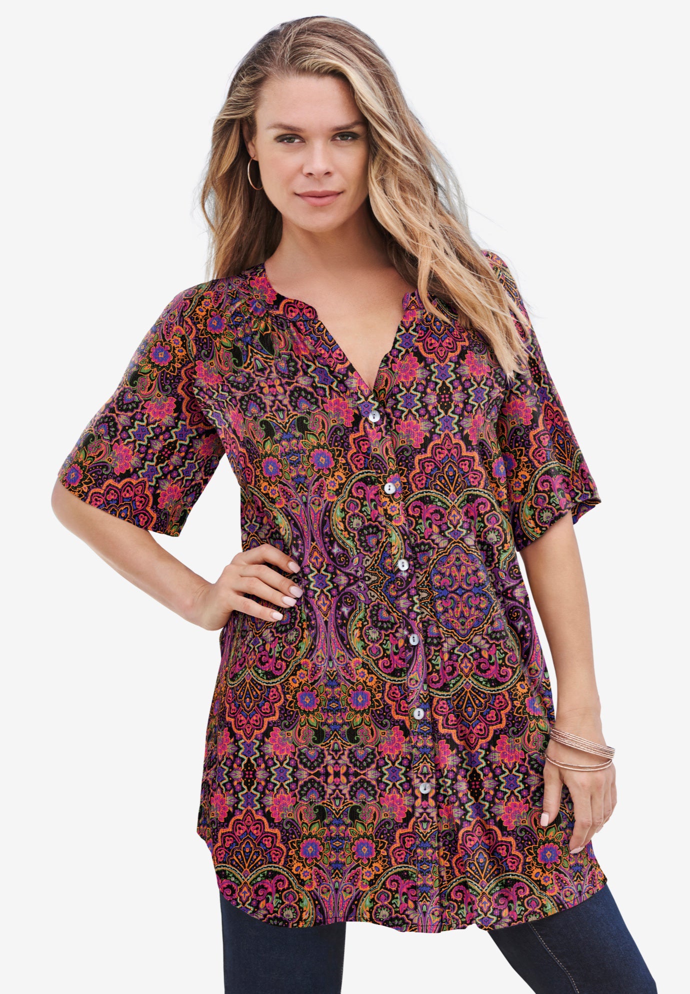 Plus Size Angelina Tunic Top – Short Sleeve, Flowy Fit, Everyday Comfort image number 3