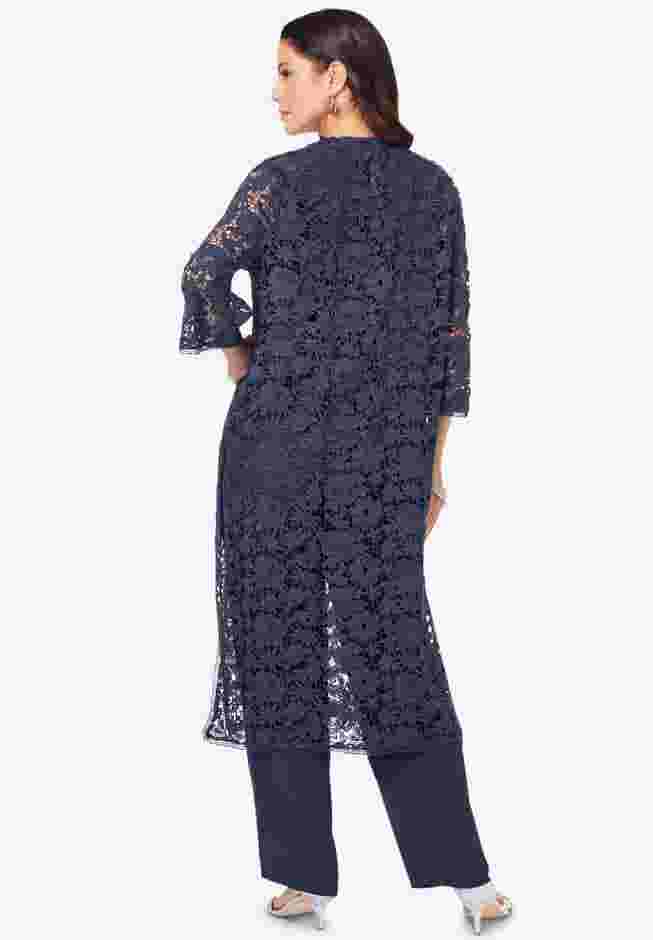 Plus Size 3-Piece Allover Lace Duster Pant Set – Formal Wear image number 1
