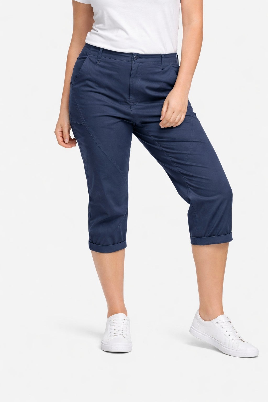 Stretch Cotton Poplin Mid-Rise Seamed Capri image number 0