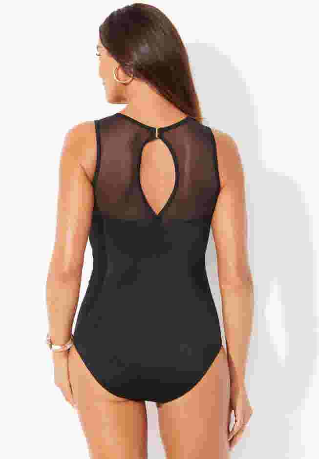 Mesh High Neck One Piece Swimsuit image number 1