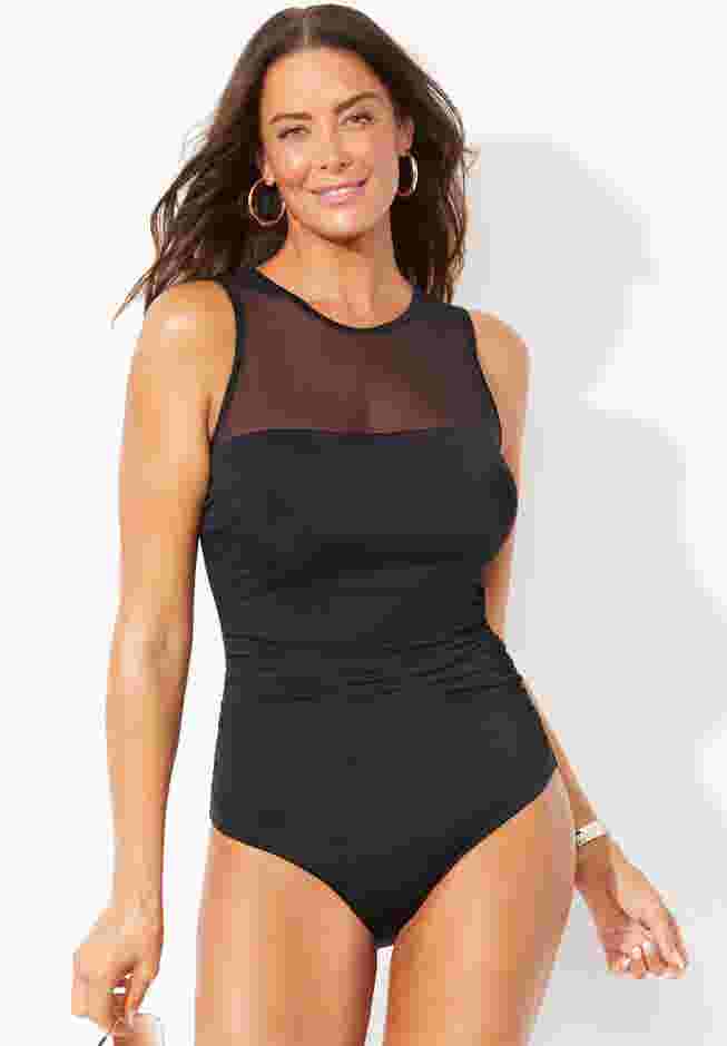 Mesh High Neck One Piece Swimsuit image number 0