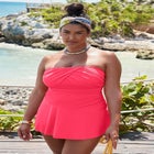 Ruched Skirted Bandeau Swimdress image number null