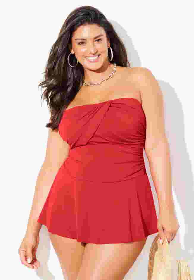 Ruched Skirted Bandeau Swimdress image number 0