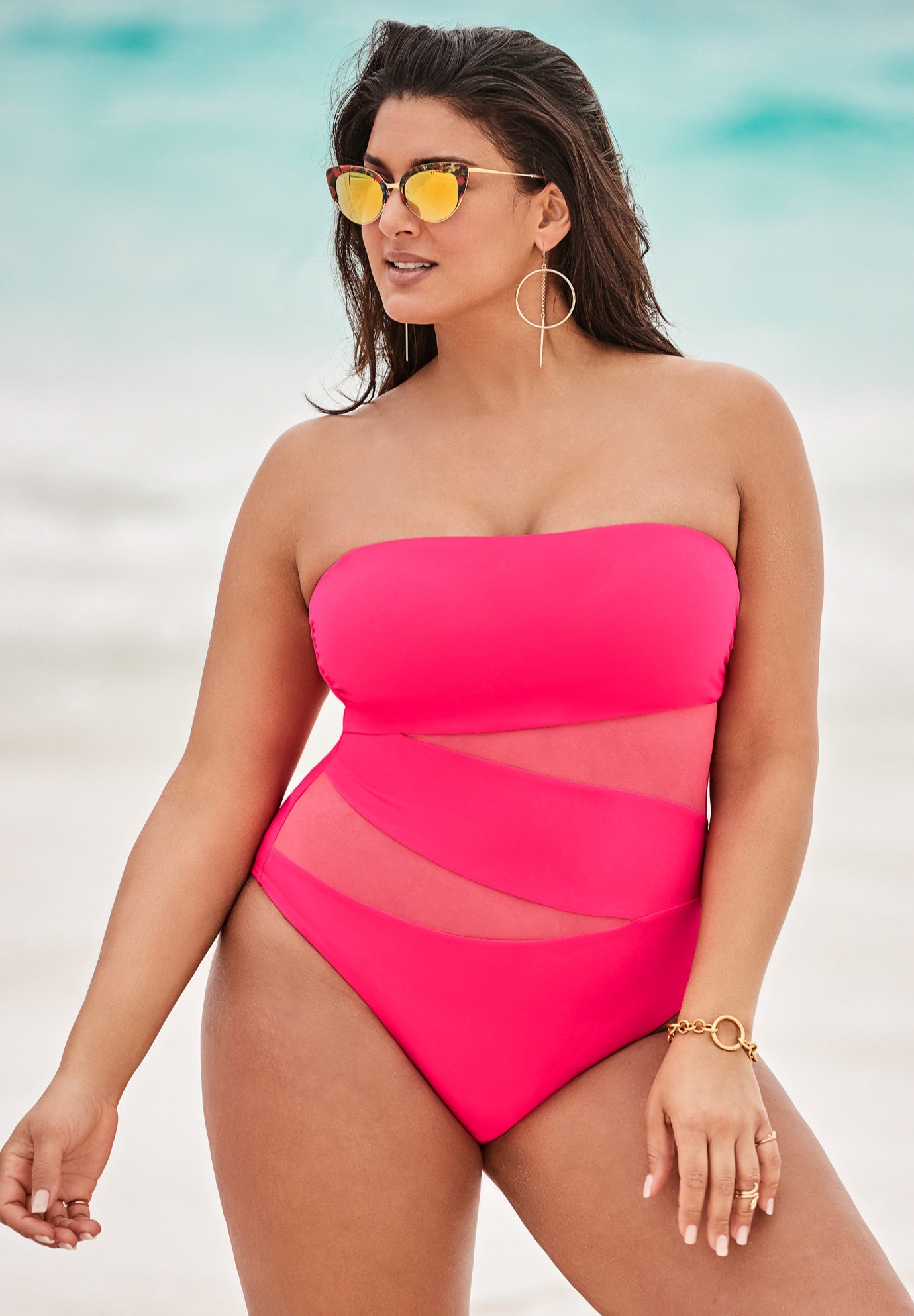 Mesh Wrap Bandeau One Piece Swimsuit image number 0