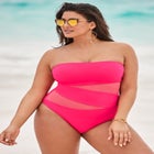 Mesh Wrap Bandeau One Piece Swimsuit image number null