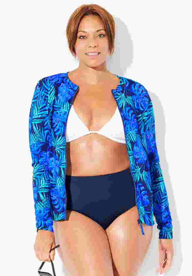 Chlorine Resistant Zip Up Swim Shirt Rash Guard image number 3