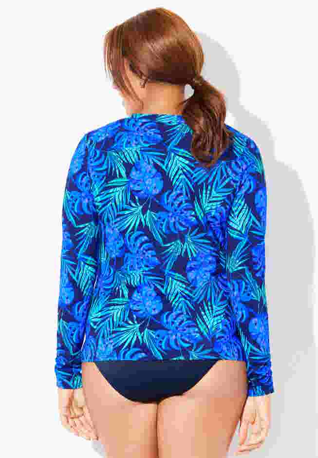Chlorine Resistant Zip Up Swim Shirt Rash Guard image number 1