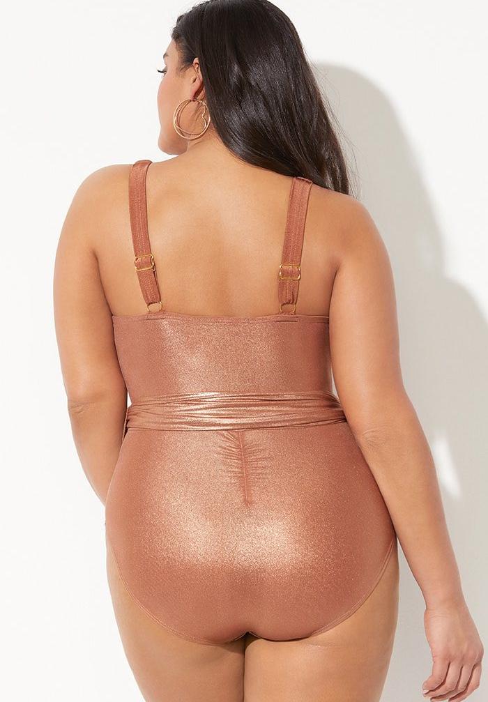 Tie Front Cup Sized Underwire One Piece Swimsuit image number 1