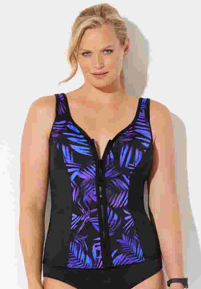 Chlorine Resistant Sweetheart Zip Front Tankini Top