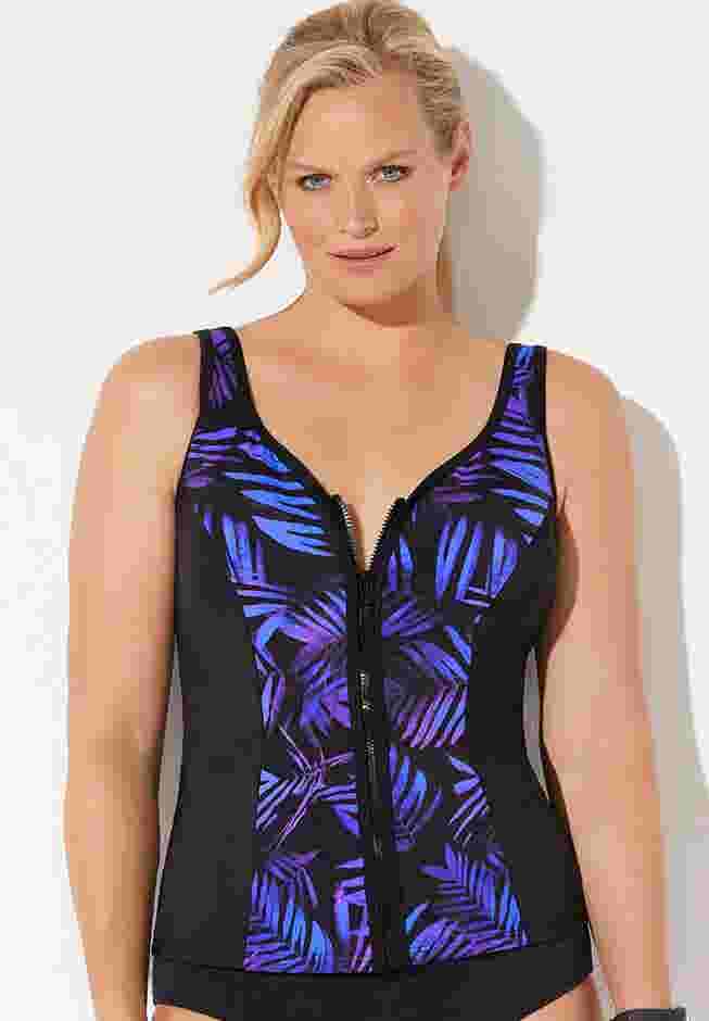 Chlorine Resistant Sweetheart Zip Front Tankini Top image number 2