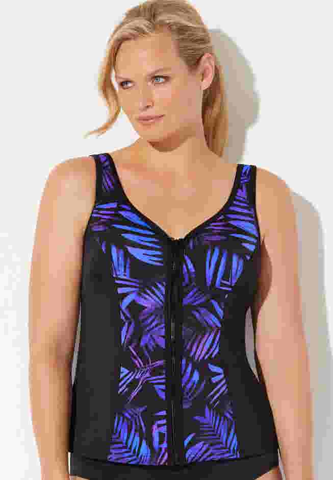 Chlorine Resistant Sweetheart Zip Front Tankini Top image number 3