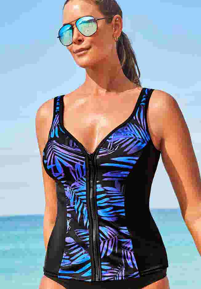 Chlorine Resistant Sweetheart Zip Front Tankini Top image number 0