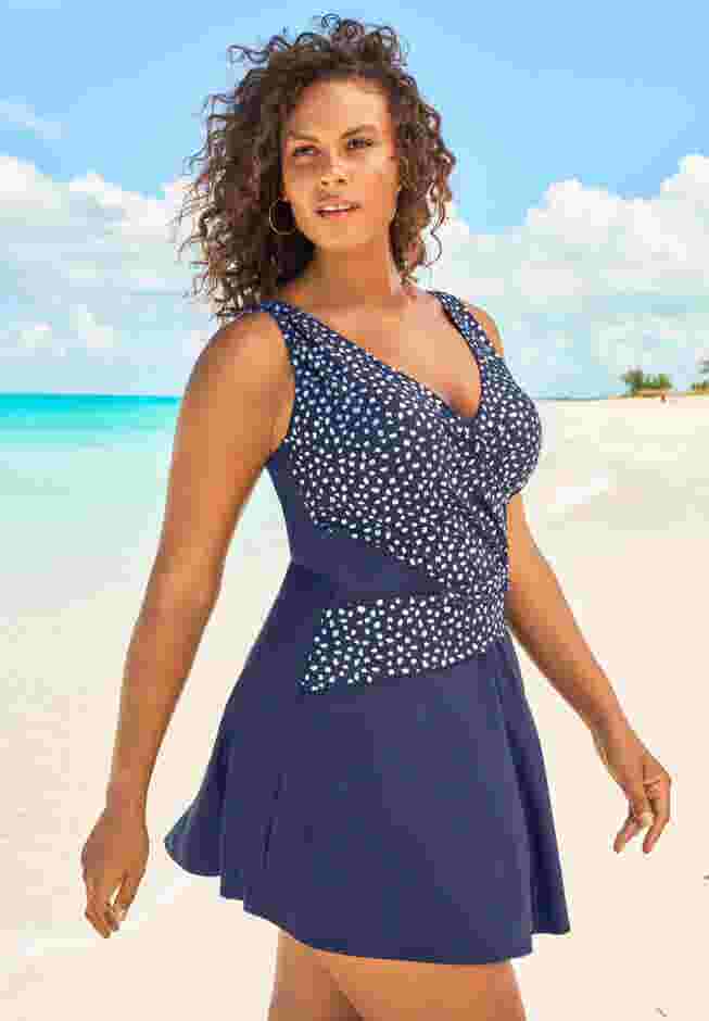 Mesh-Inset Wrap Swim Dress image number 2