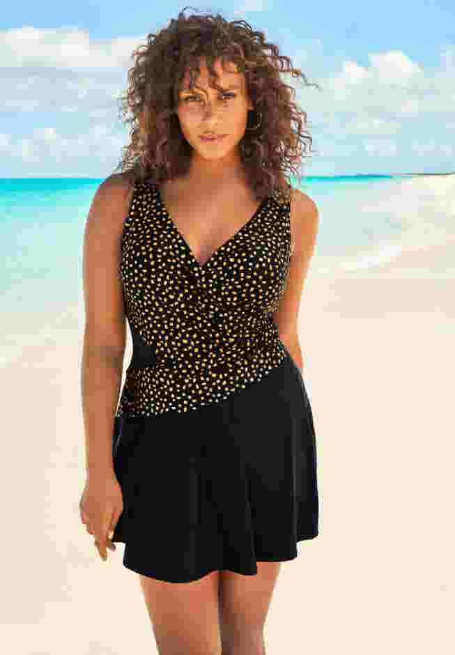 Mesh-Inset Wrap Swim Dress image number 0