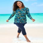 Split-Neck Long Sleeve Swim Tee with Built-In Bra image number null