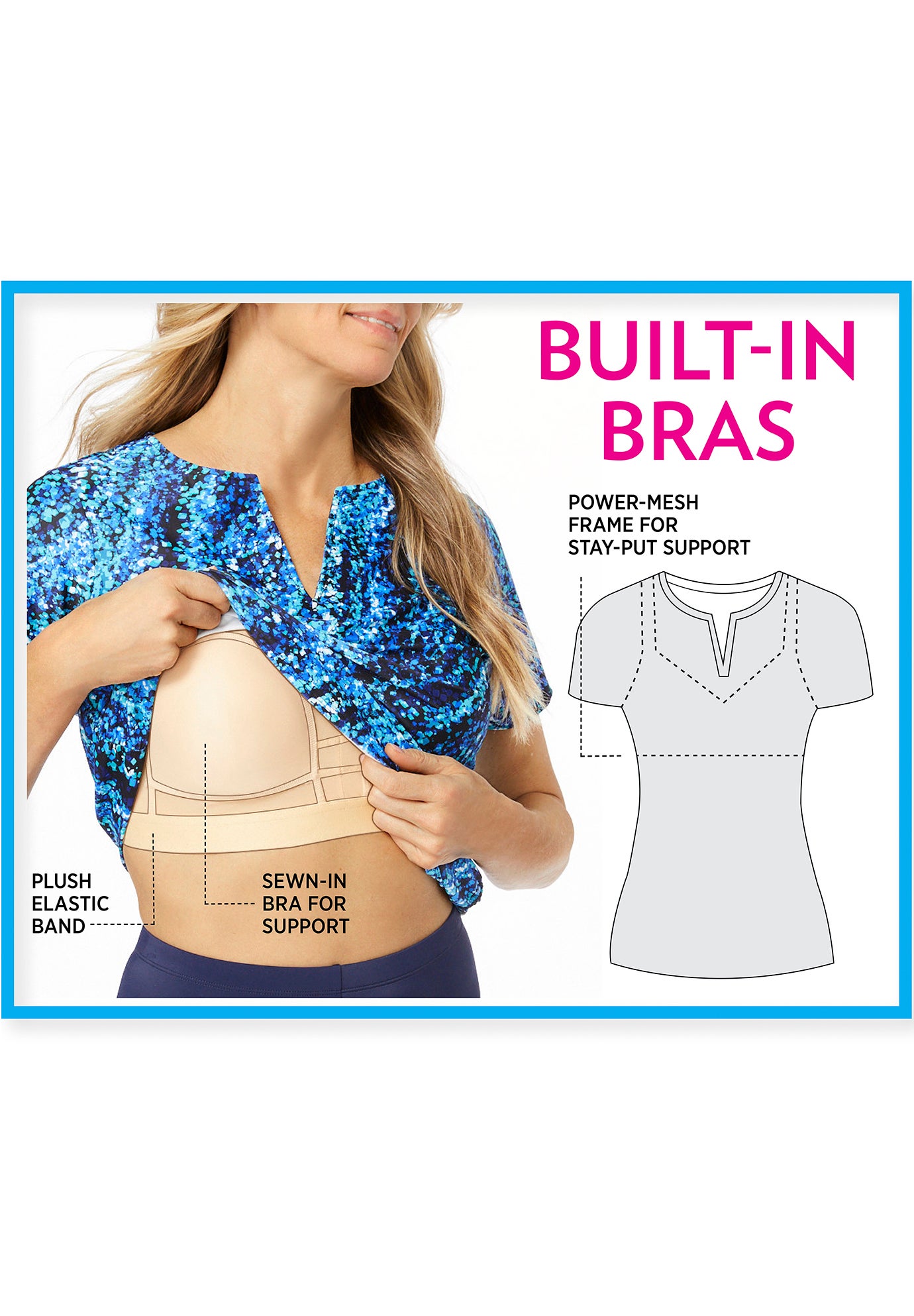 Split-Neck Long Sleeve Swim Tee with Built-In Bra image number 4