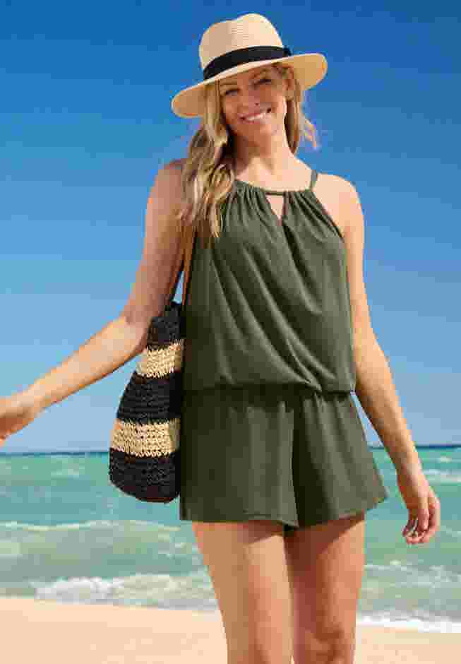 High-Neck Swim Romper image number 0