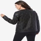 Plus Size Studded Faux Leather Bomber image number null