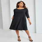 Stretch Knit Three-Quarter Sleeve T-shirt Dress image number null