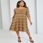 Stretch Knit Three-Quarter Sleeve T-shirt Dress image number null