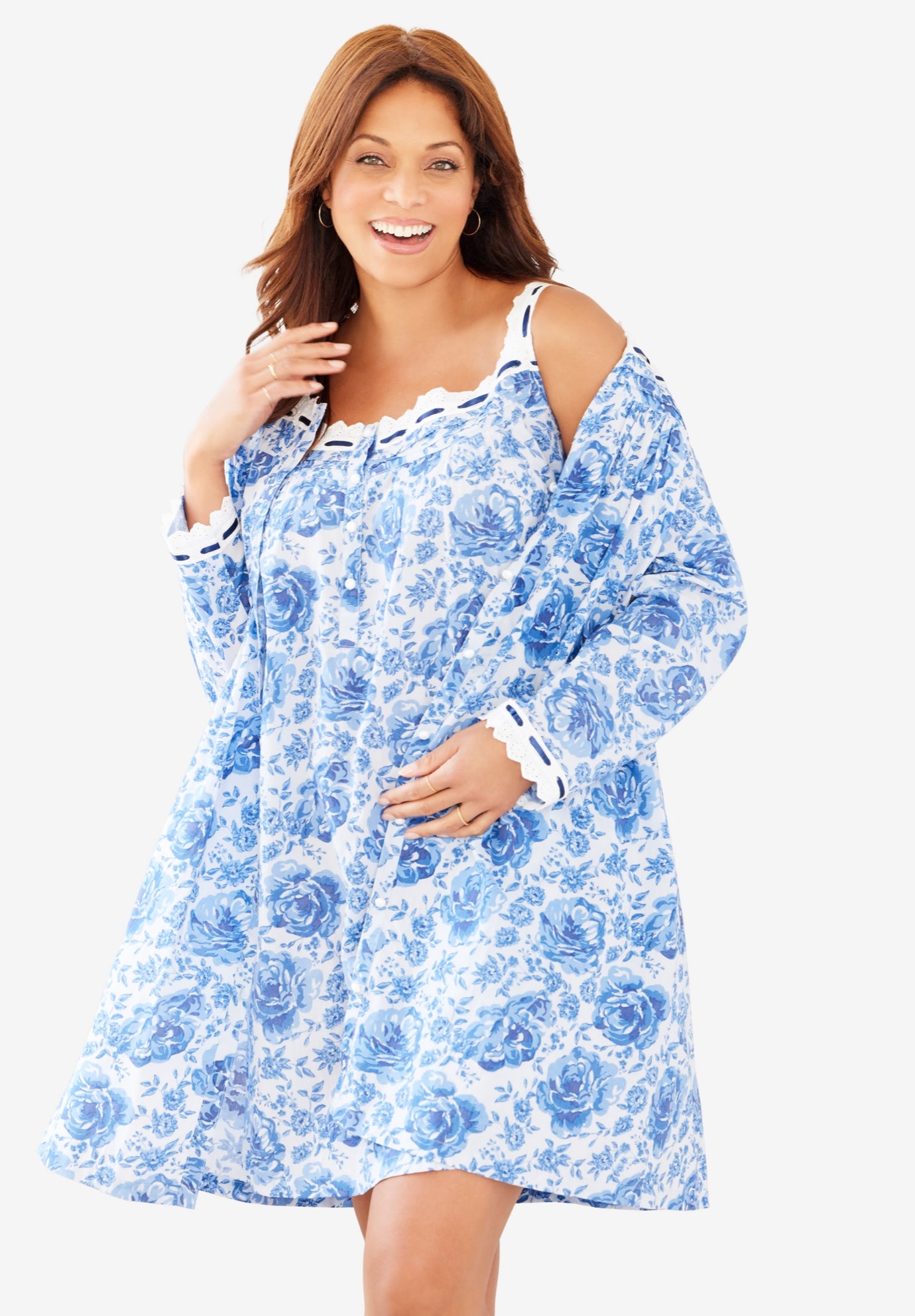 Short 2-Piece Cabbage-Rose Peignoir Set image number 0