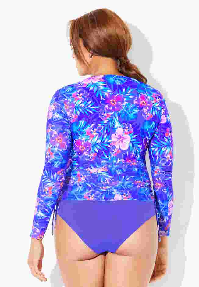Chlorine Resistant Side-Tie Long Sleeve Swim Shirt Rash Guard image number 1