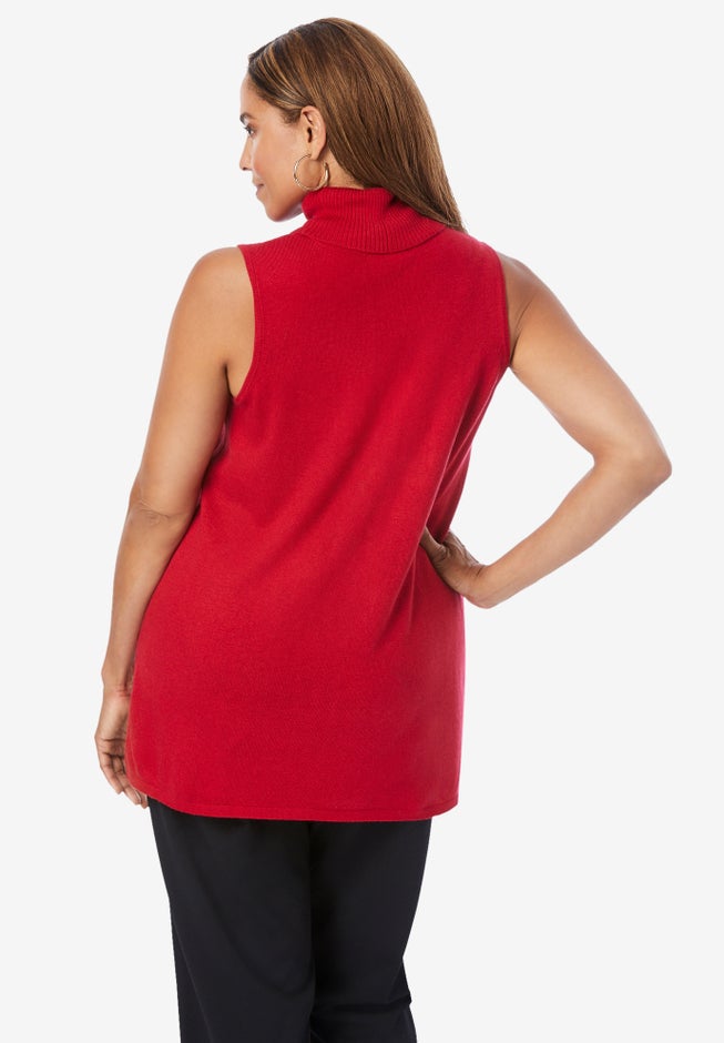 Cotton Cashmere Sleeveless Turtleneck Shell image number null