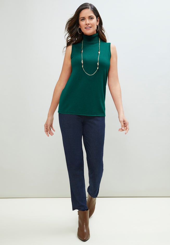 Cotton Cashmere Sleeveless Turtleneck Shell image number null
