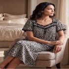 Short Silky Lace-Trim Gown image number null