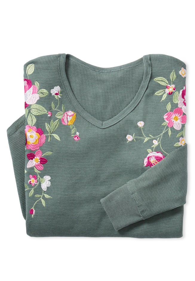 Waffle Thermal V-Neck Tee image number 1