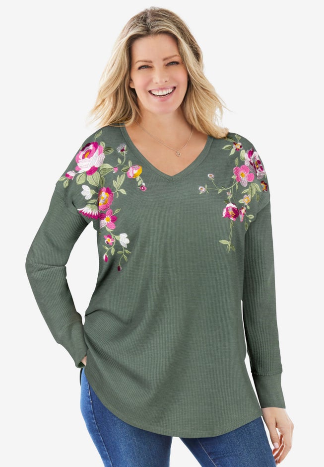 Waffle Thermal V-Neck Tee image number 0