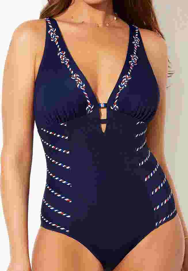Deep V-Neck One Piece Swimsuit image number 2