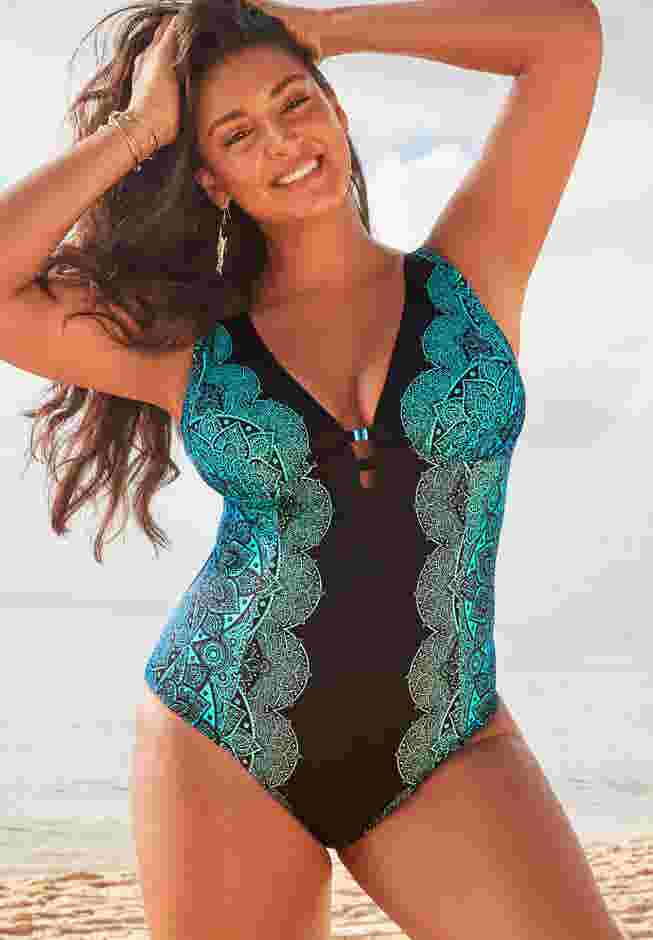 Deep V-Neck One Piece Swimsuit image number 0