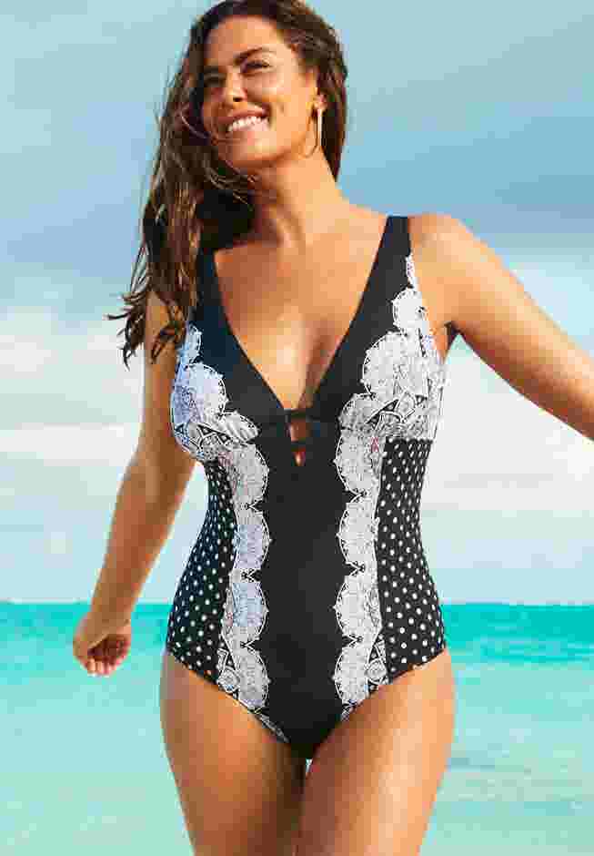 Deep V-Neck One Piece Swimsuit image number 0