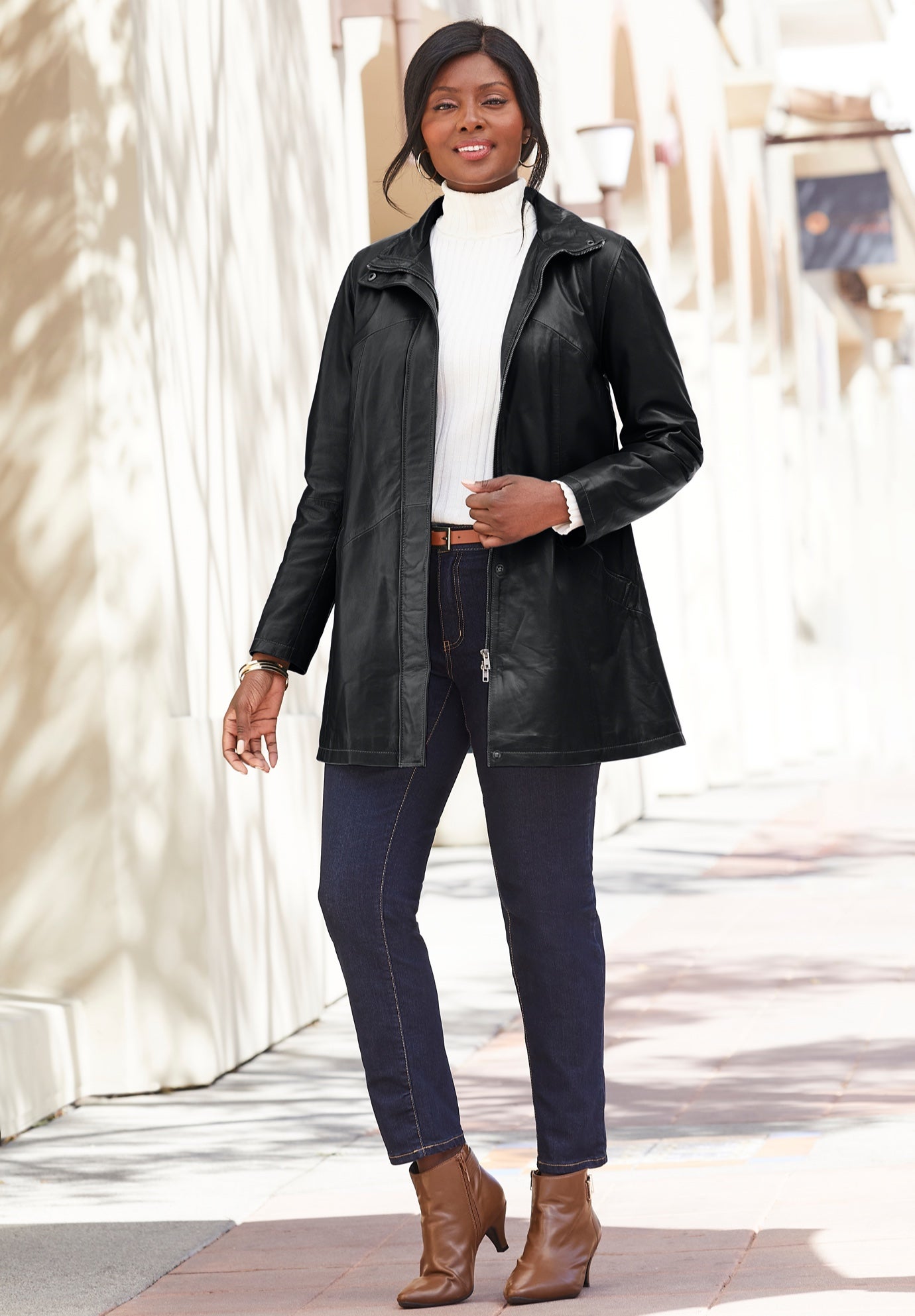 A-Line Zip Front Leather Jacket image number 0