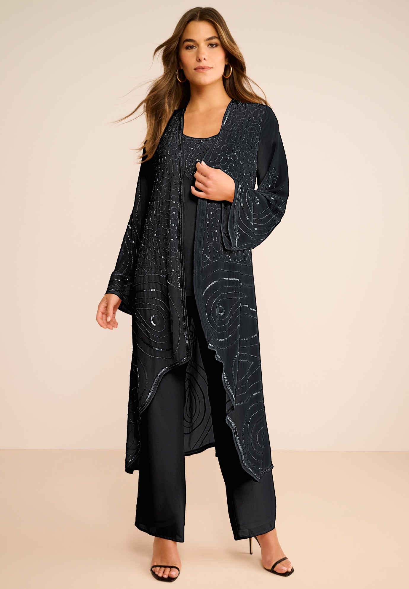 Plus Size Beaded Georgette 3-piece Pant Set &ndash; Formal Wear image number 0