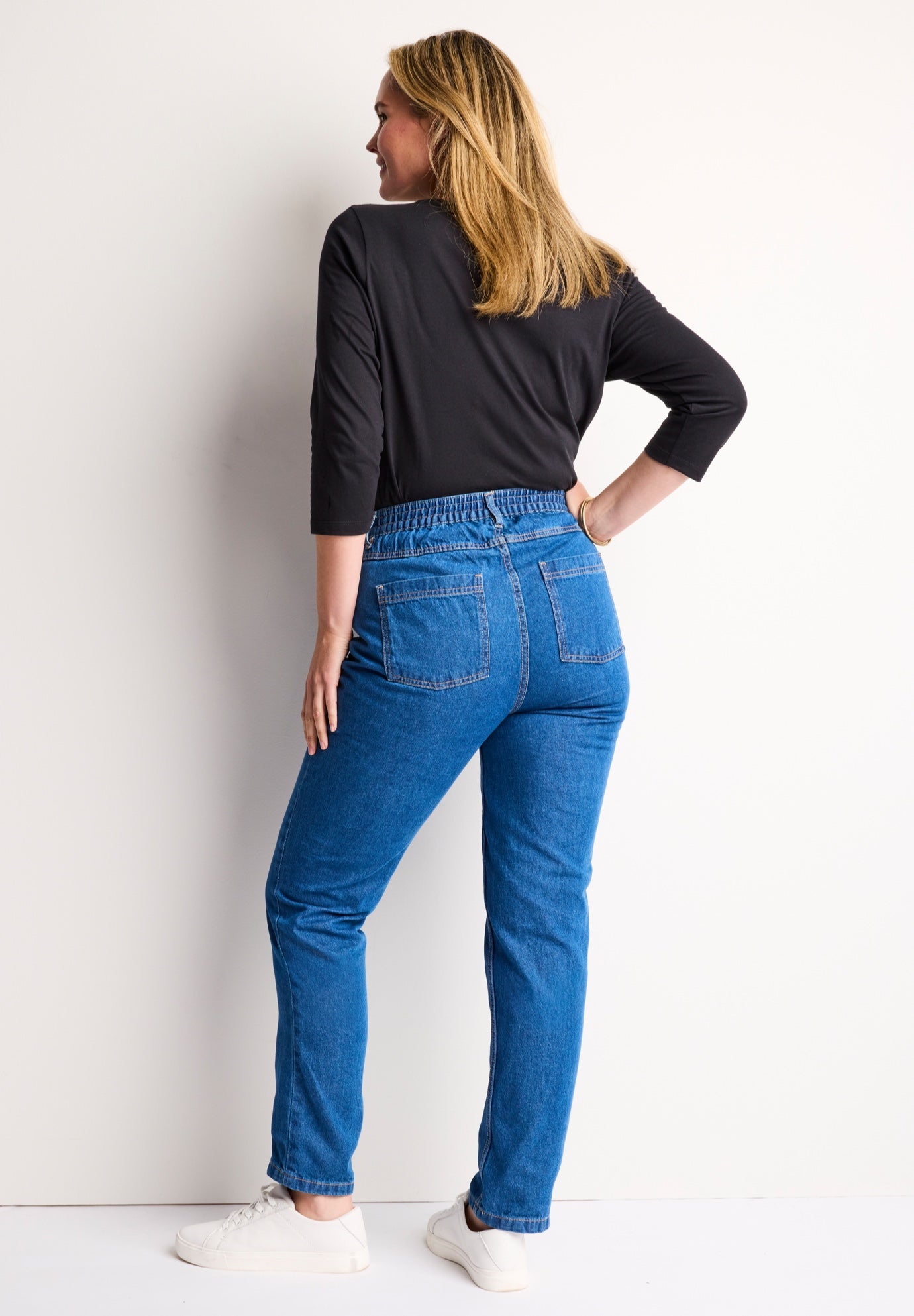 Perfect Back-Elastic Gap-Free Straight-Leg Cotton Jeans image number 5