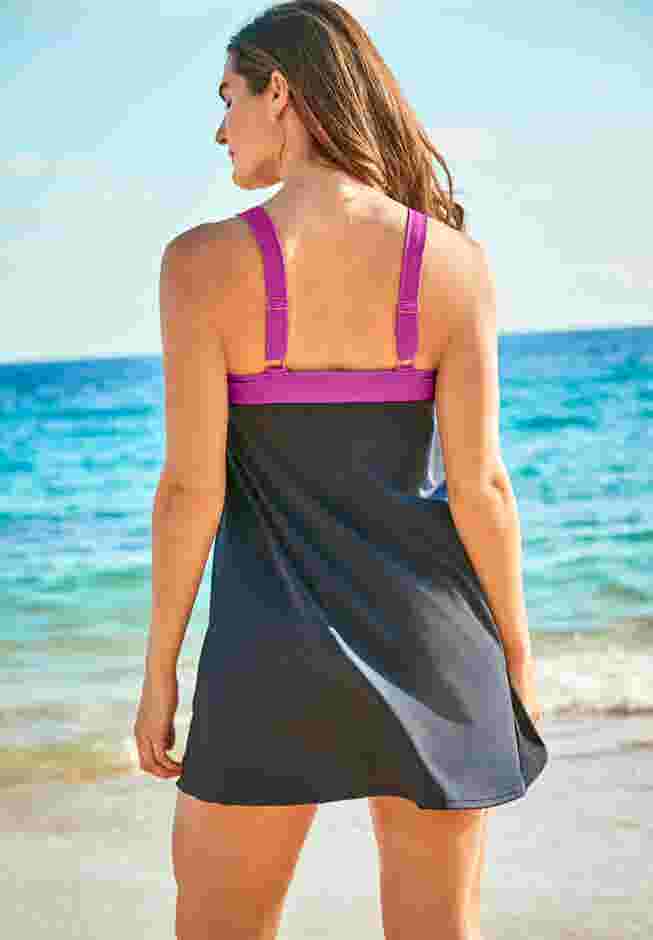 Two-Piece Colorblock Swim Dress image number 1