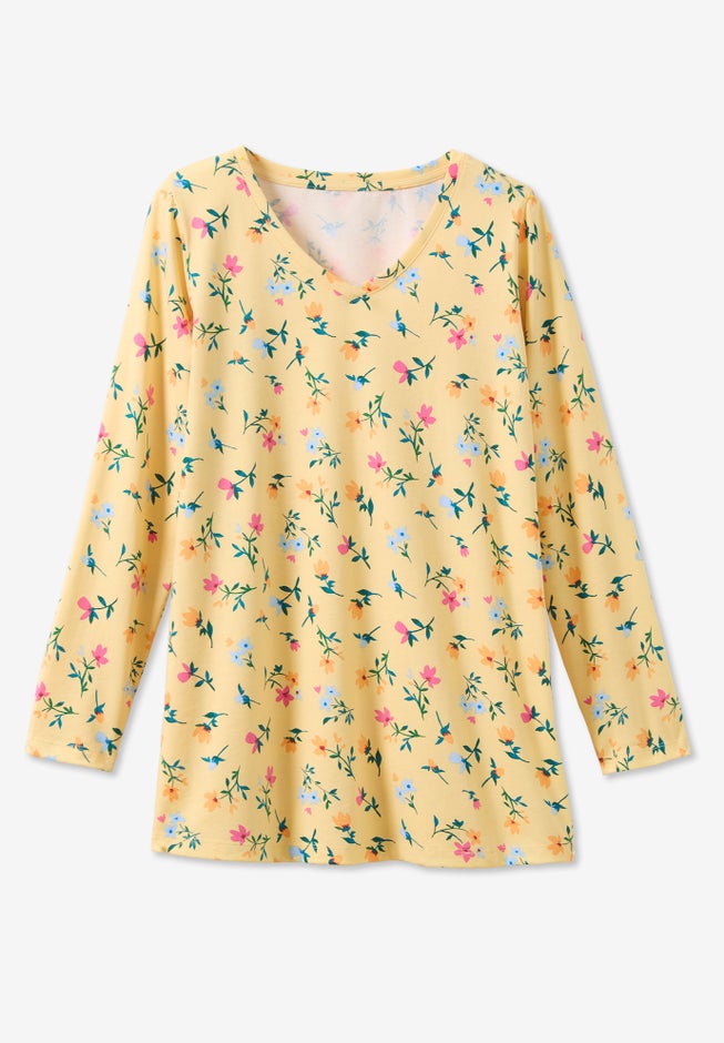 Perfect Printed Long-Sleeve V-Neck Tee image number 1