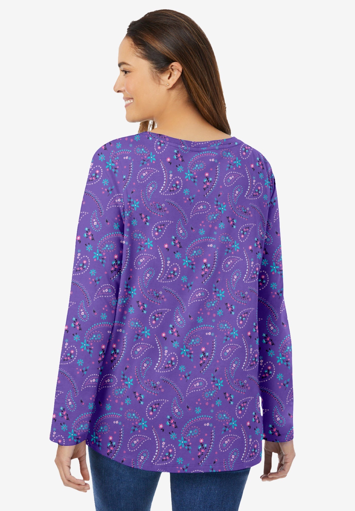 Perfect Printed Long-Sleeve V-Neck Tee image number 1