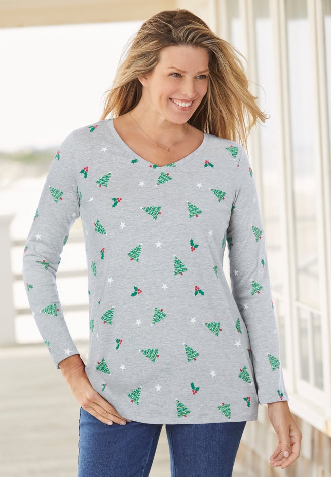 Perfect Printed Long-Sleeve V-Neck Tee image number 0