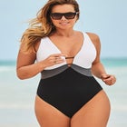 Colorblock V-Neck One Piece Swimsuit image number null