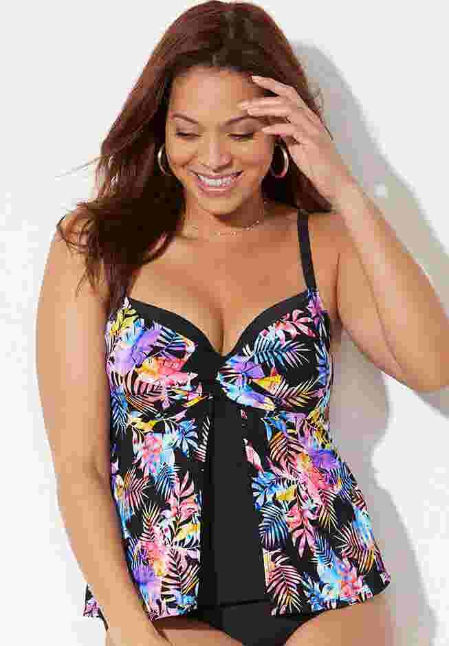 Faux Flyaway Underwire Tankini Top image number 0