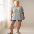 Stretch Knit V-neck Short Sleeve Chest Pocket Tunic image number null